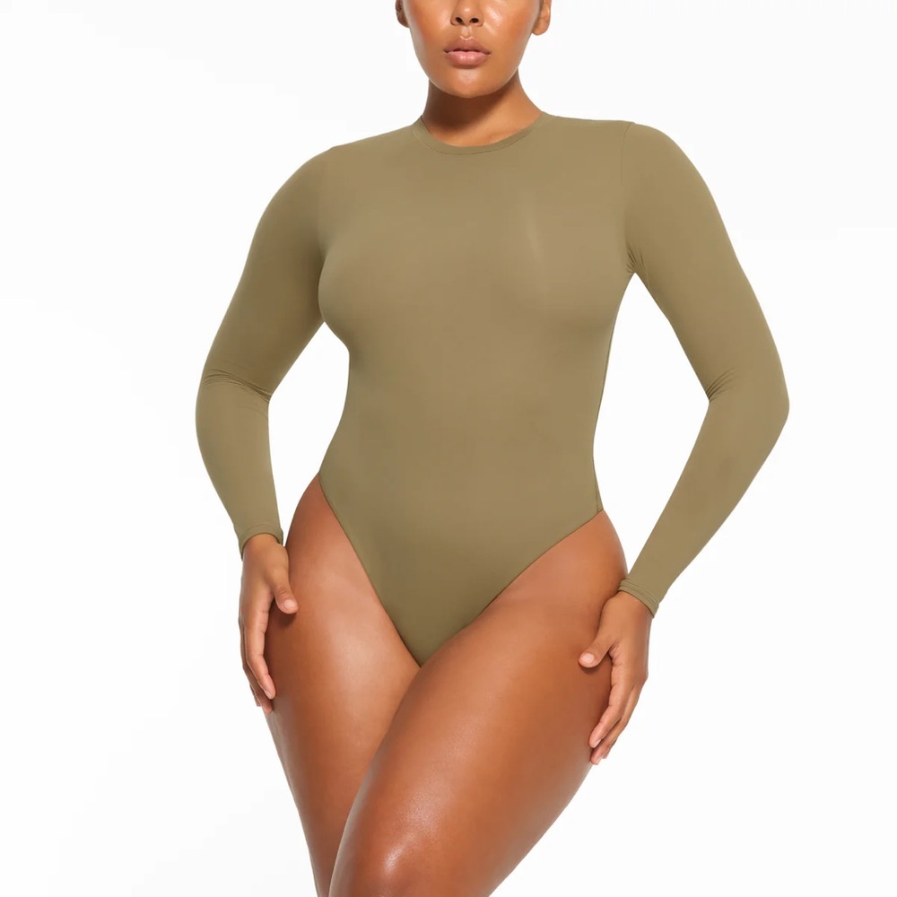 SKIMS Long Sleeve Bodysuit in Olive